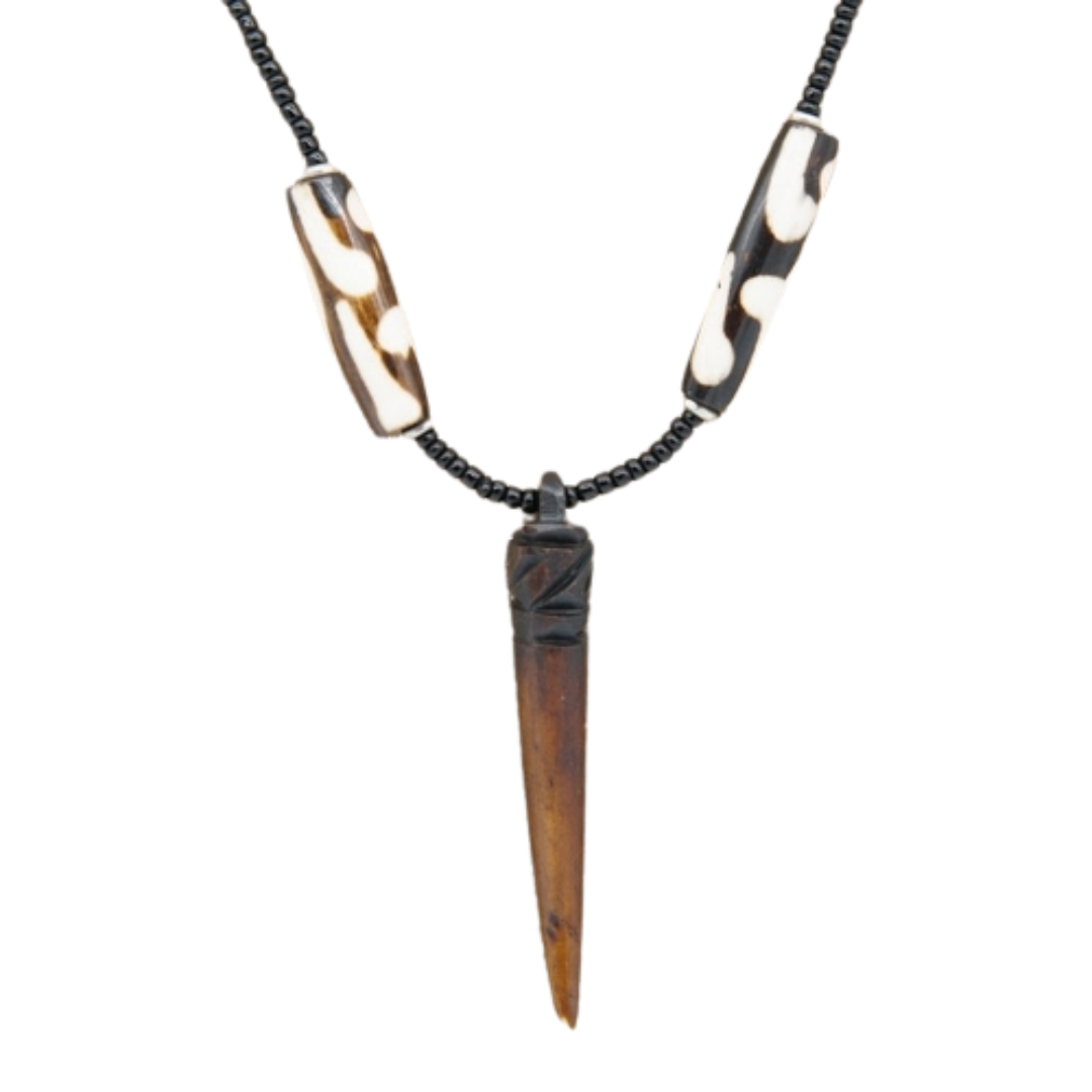 角形頸鏈 (黑+白珠)| Horn necklace (Black With Beads)-image